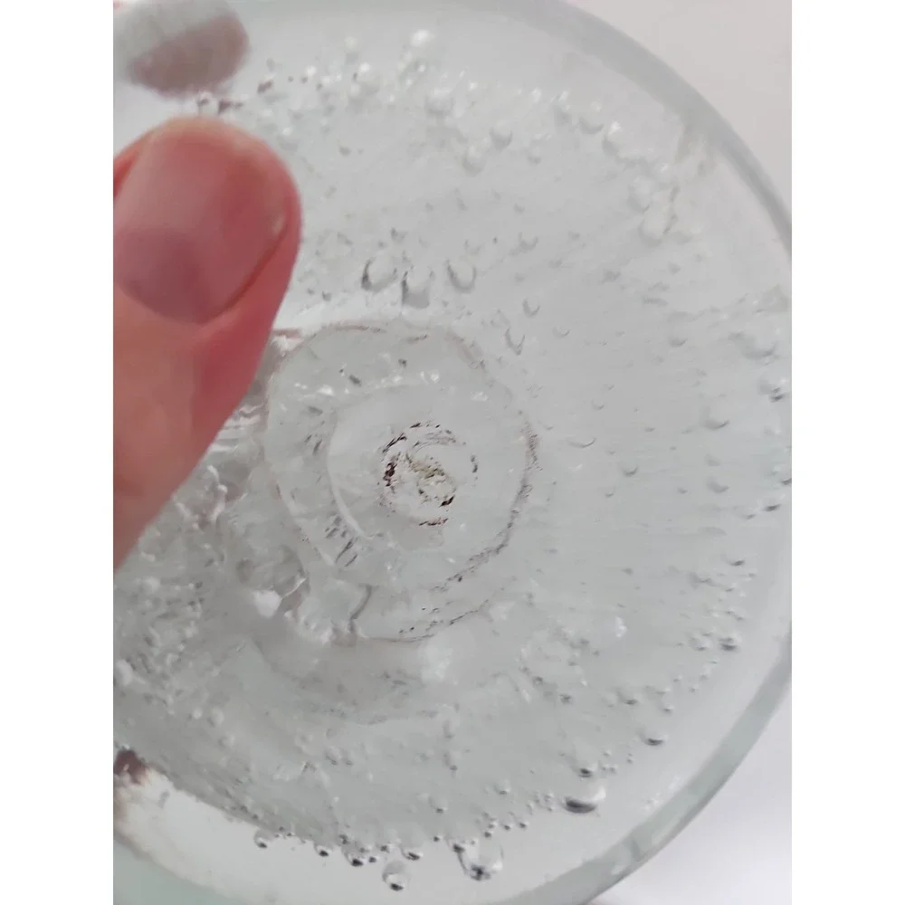 Vtg Hand Blown Clear Art Glass Mushroom Paperweight Controlled Bubbles Studio